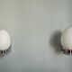 Pair of ouefs sconces in opaline and vintage chromed metal