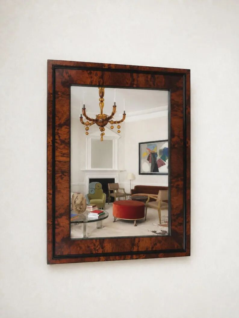 Square Biedermeier Antique 19th Century Walnut Wall Mirror, Vienna, 1850s