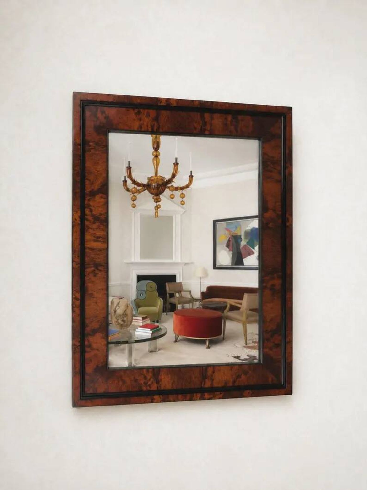 Square Biedermeier Antique 19th Century Walnut Wall Mirror, Vienna, 1850s