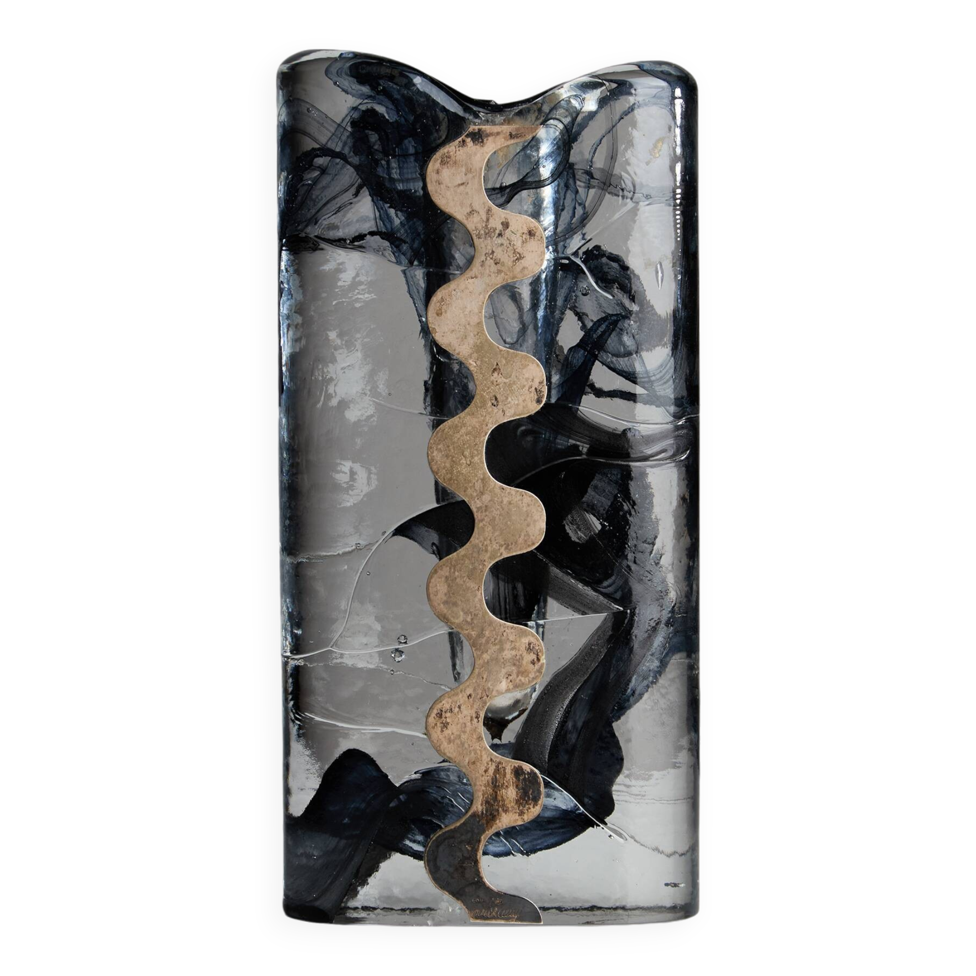 1970s Glass and Silver Plated Vase by Claude Cuny for Cassetti Firenze