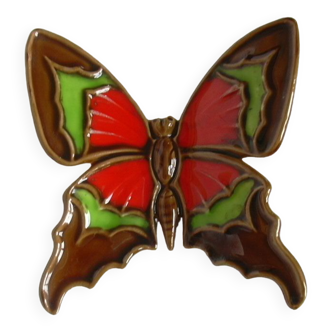 Vintage Brown Red Lime Green Ceramic Butterfly Decorative Wall Hanging