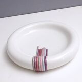 Round White Ceramic Catchall by Ambrogio Pozzi with Hand Painted Details, I