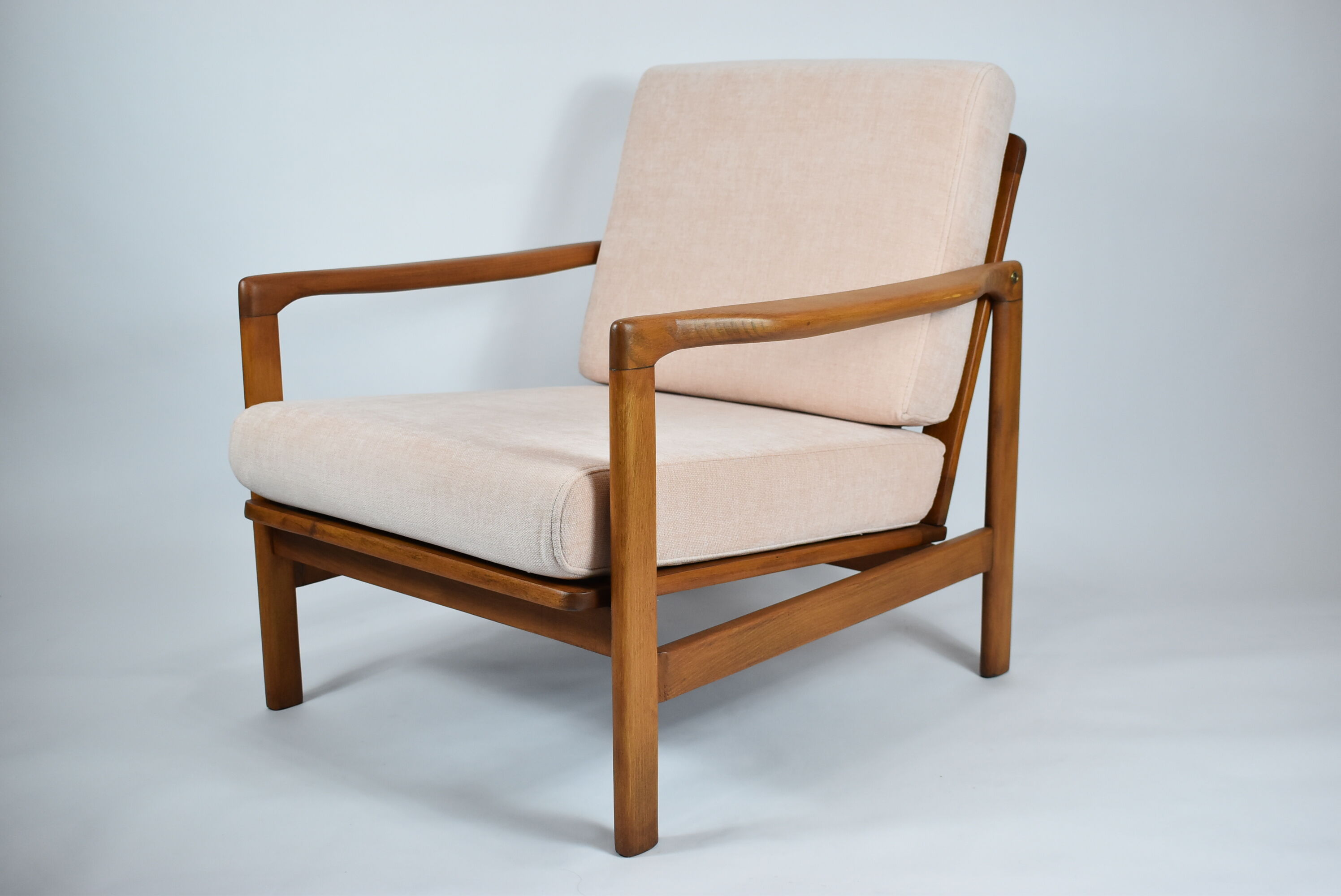 Scandinavian armchair Bączyk, polish icon, restored, powder pink, teak