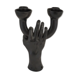 Hand-sculptured candlestick signed Jean Marais - Vallauris - Cocteau