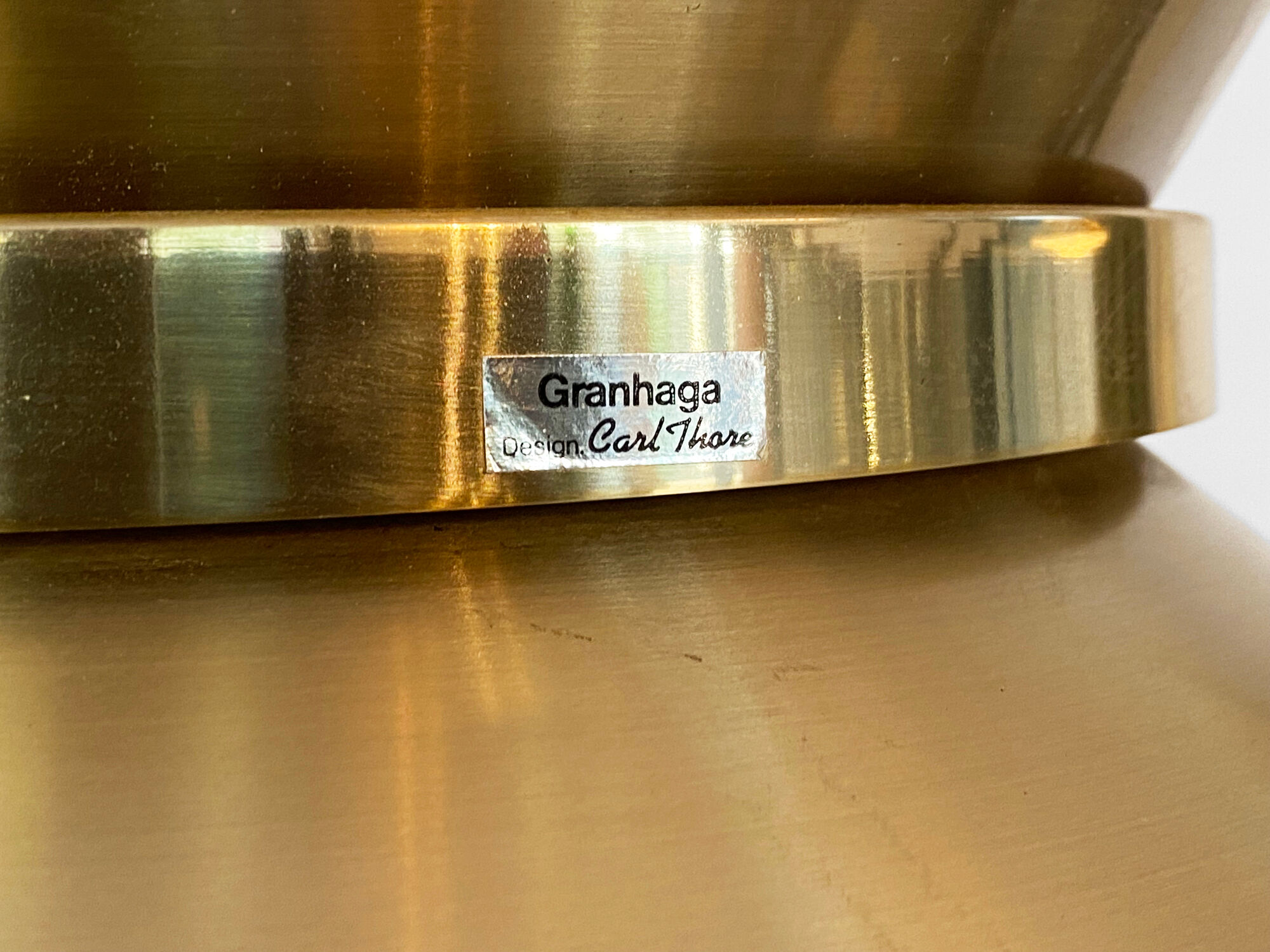 Brass colored aluminium pendant light by Carl Thore for Granhaga Metall. Sweden 1970s.