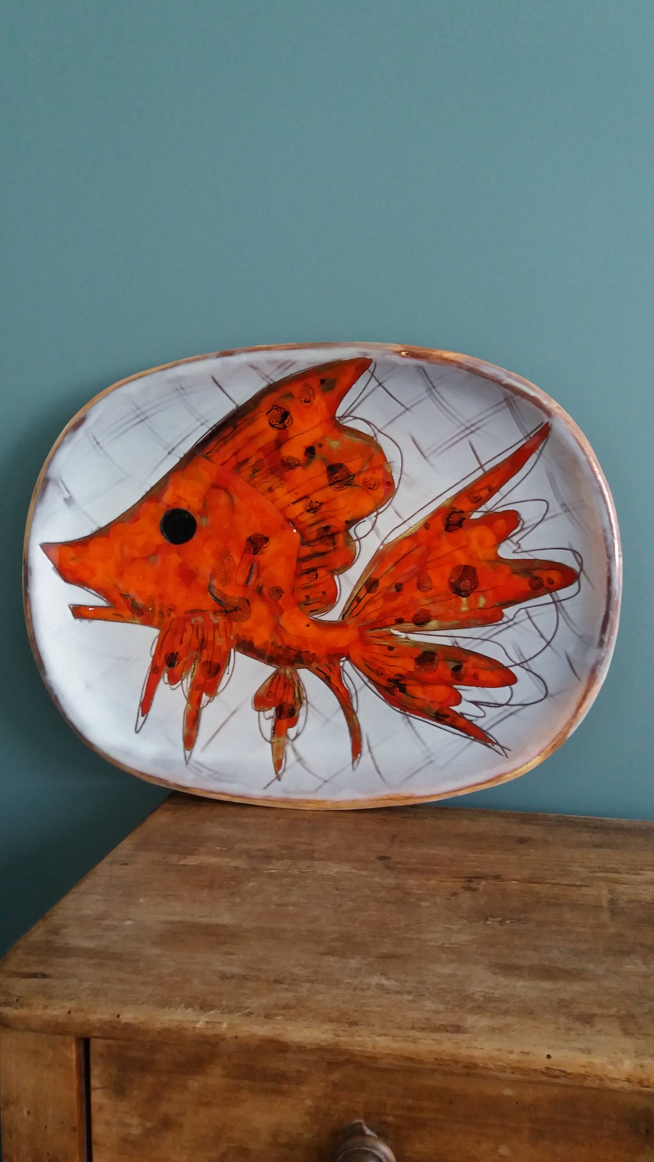 Plate signed Monique Brunner, Pansier, Pottery of the Aquarius, Vallauris