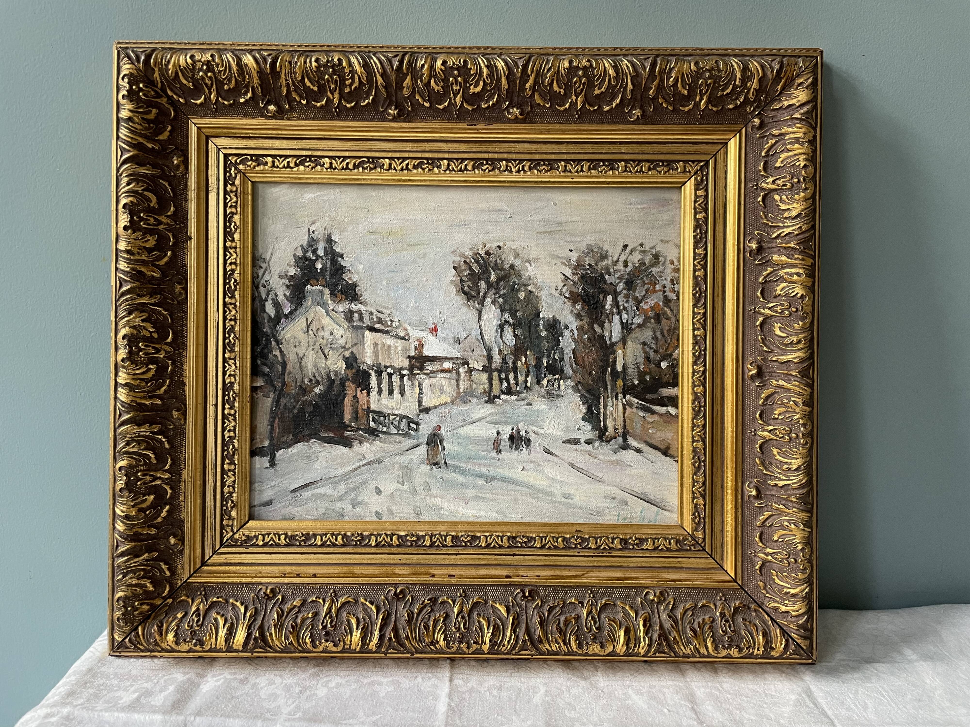 Old painting snow landscape signed