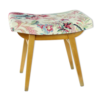 Mid century stool in oak & linen, Ton Czechoslovakia 1960s