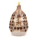 Large brown ceramic lamp signed, 1970s