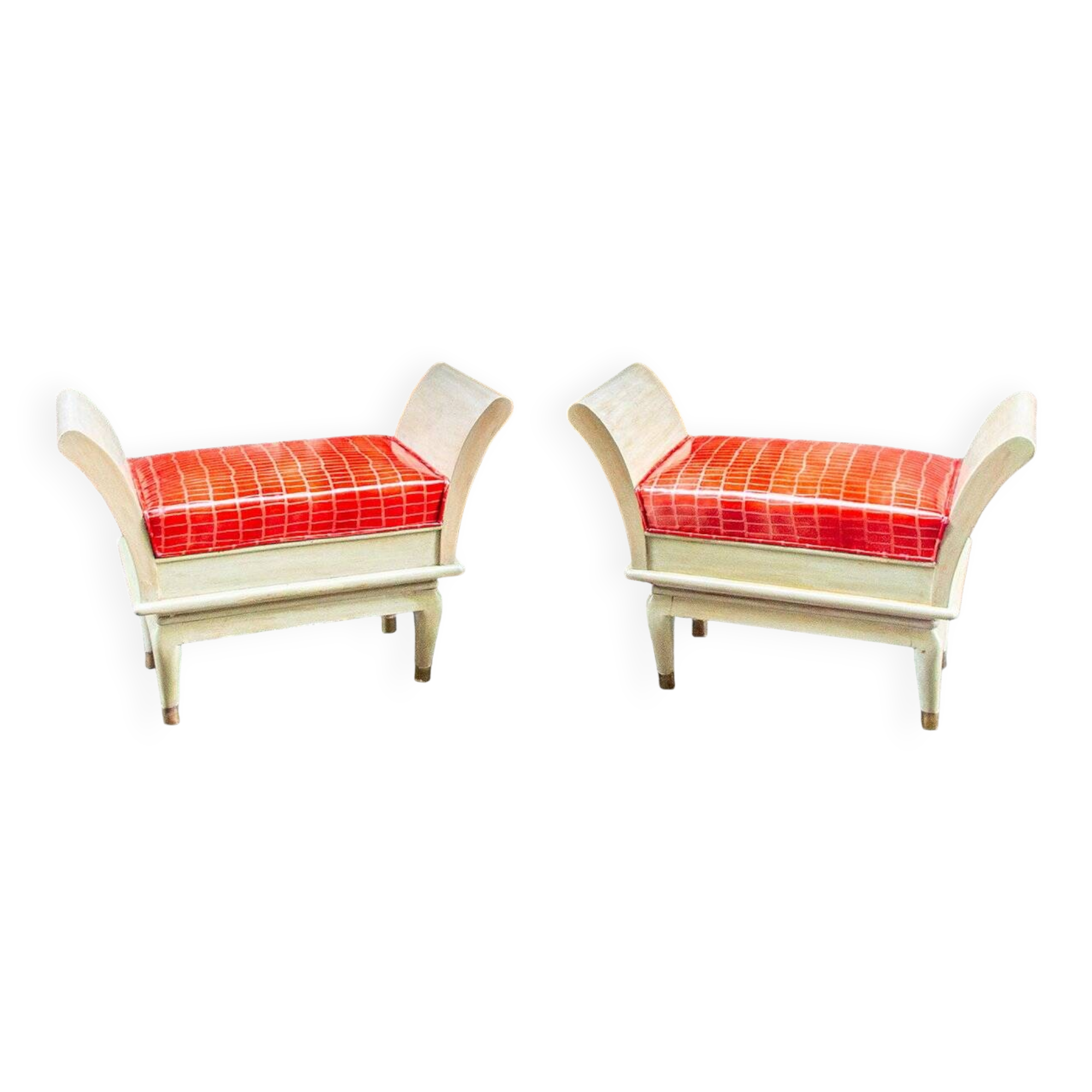 Sgabelli Art Deco in wood, ottone and pelle, Italia, anni '30, set of 2