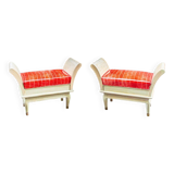 Sgabelli Art Deco in wood, ottone and pelle, Italia, anni '30, set of 2