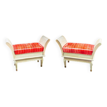 Sgabelli Art Deco in legno, ottone e pelle, Italia, anni '30, set di 2