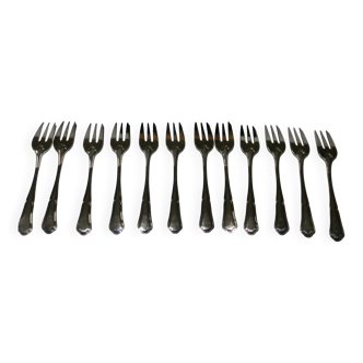 Set of 12 silver-plated metal cake forks