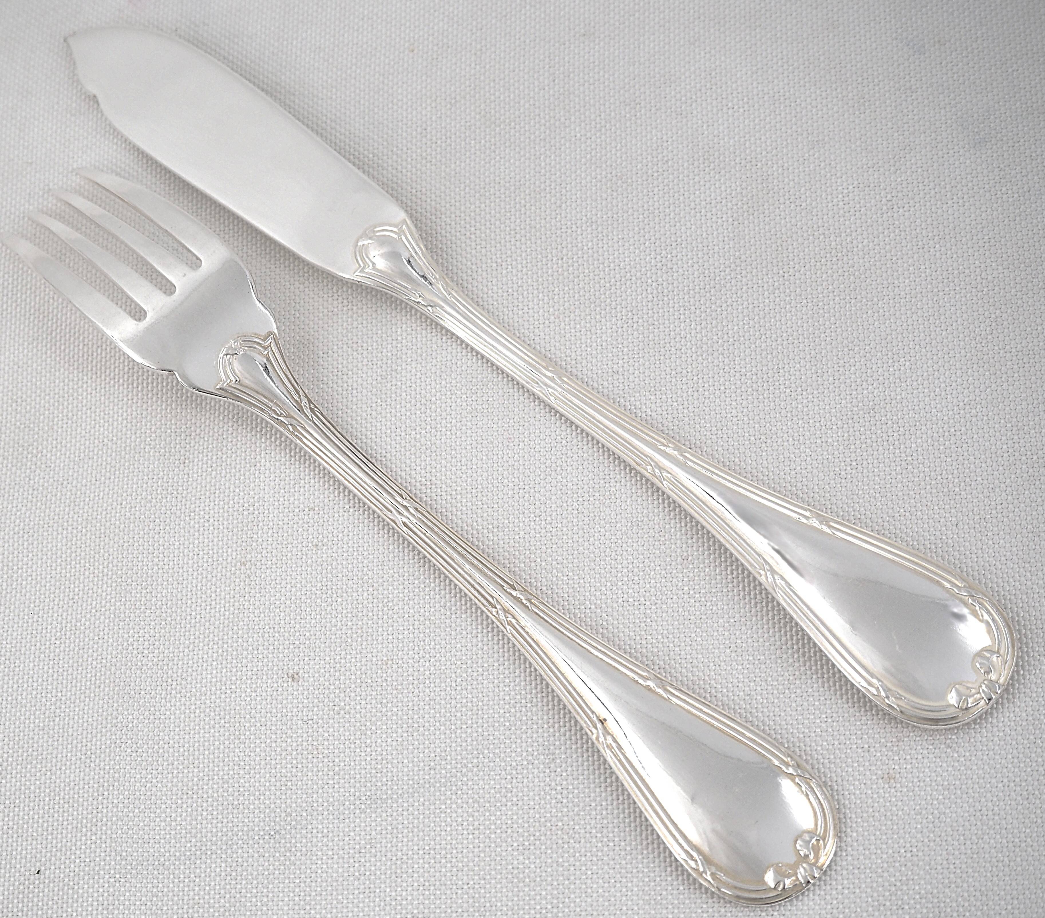 Christofle Ruban 12 fish cutlery sets 24 pieces silver-plated excellent condition