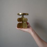 Brutalist brass candle holder, golden metal chandelier, vintage Scandinavian design.