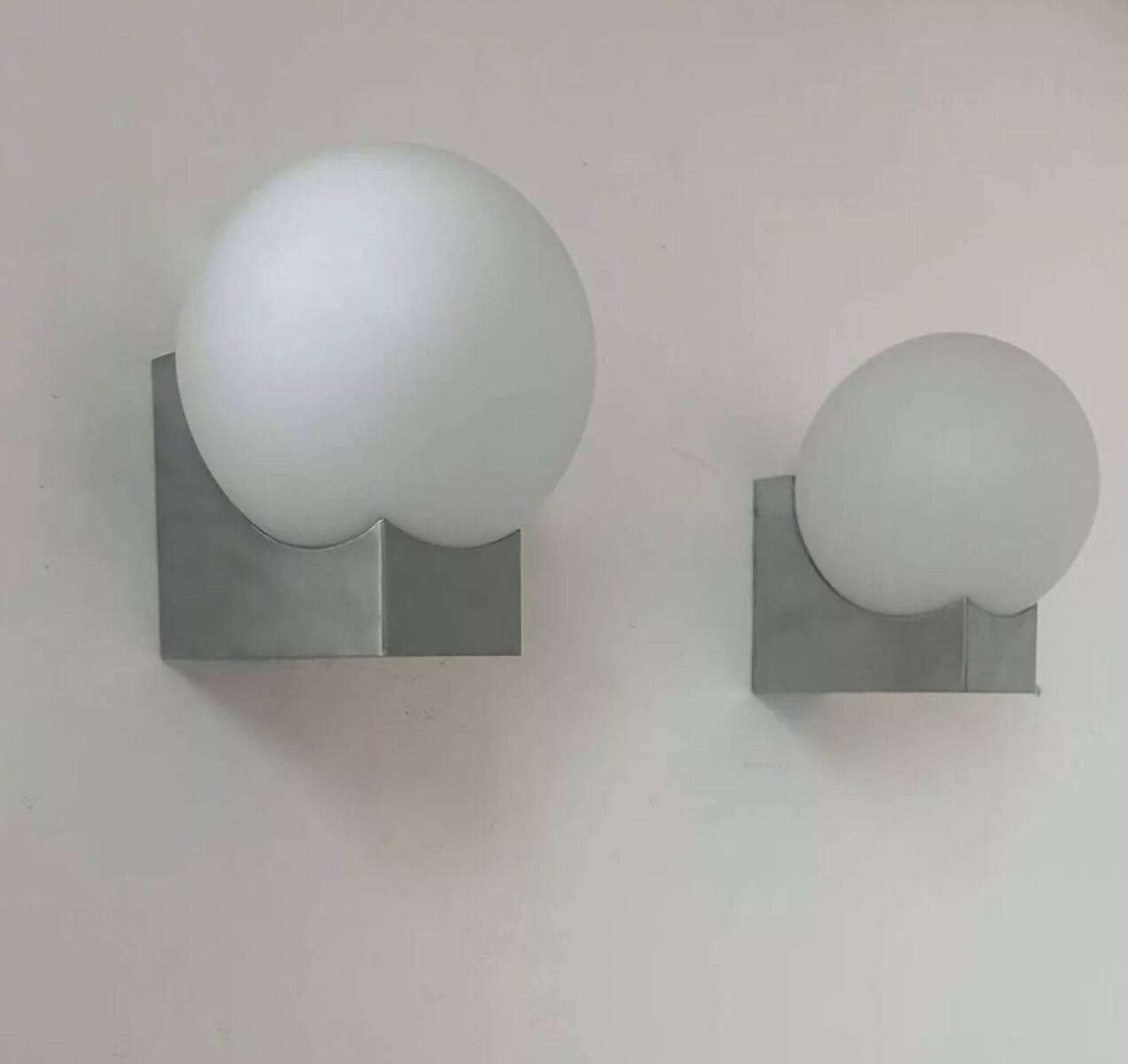 Pair of vintage wall lights, brushed metal and opaline, France 1970