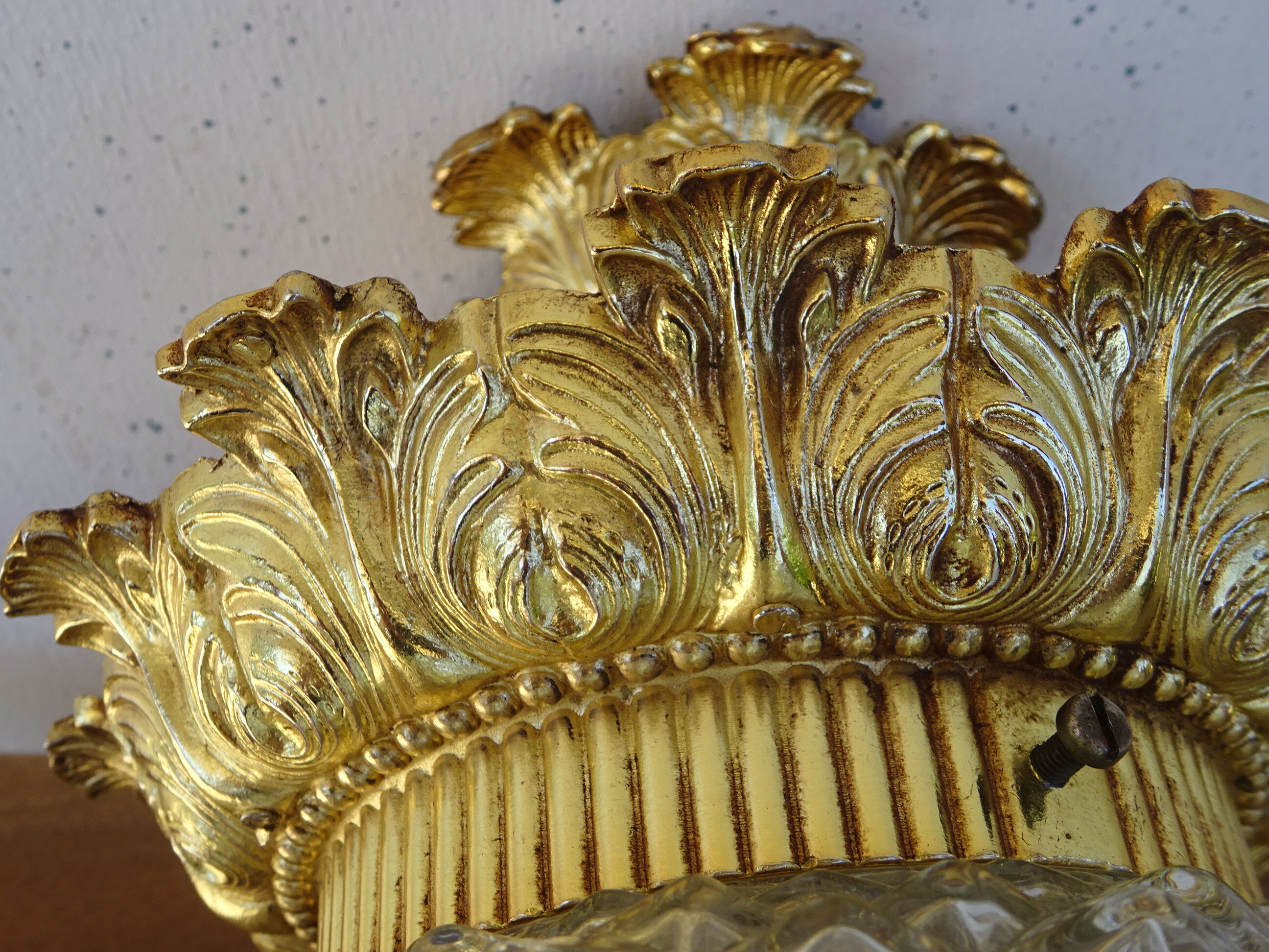 Glass and brass globe chandelier