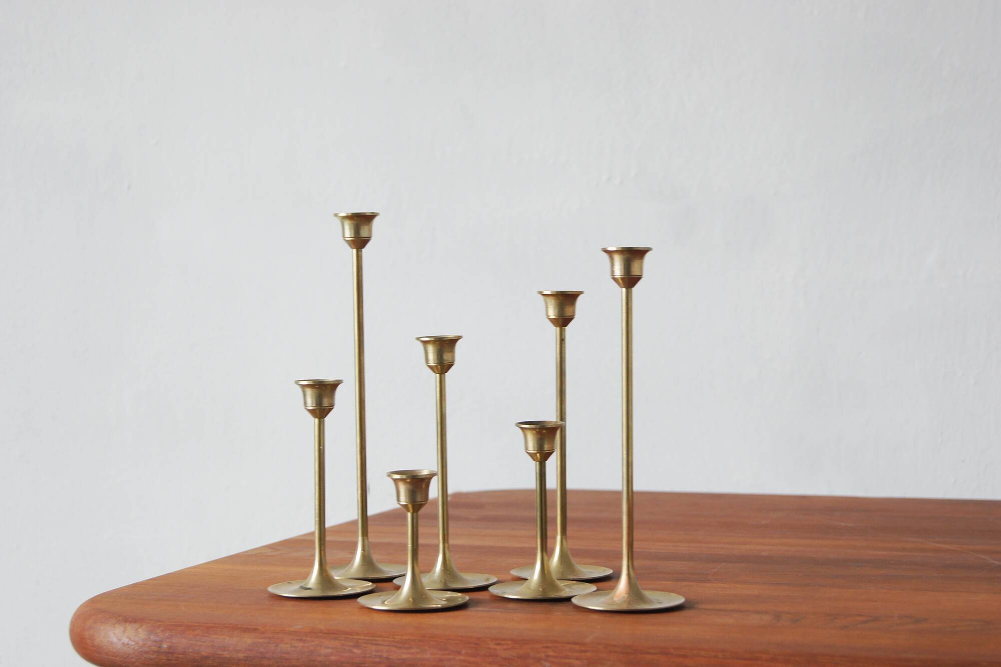 Vintage scandinavian candlesticks in brass by massiv messing, 1960s, set of 7