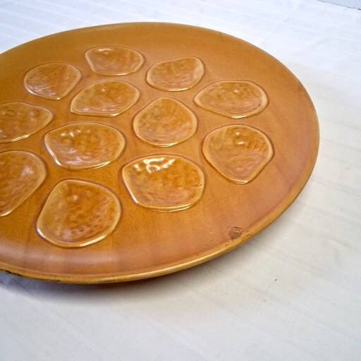 Brown ceramic oyster serving dish in good condition
