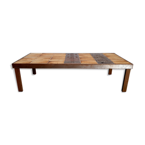 Table basse vintage par Roger Capron en acier et céramique vallauris années 60/70