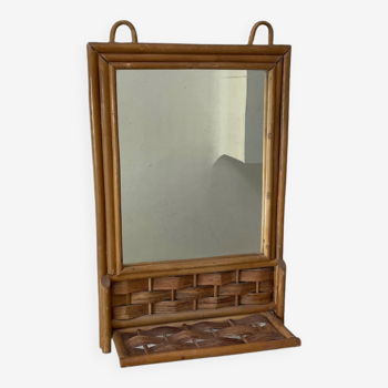 Miroir à tablette en rotin vintage