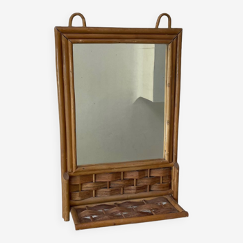 Vintage rattan tablet mirror