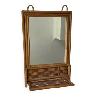 Miroir à tablette en rotin vintage