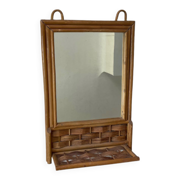 Miroir à tablette en rotin vintage