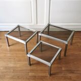 Set of 3 nesting stainless steel coffee tables 1970