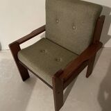 Fauteuil vintage vert tissus et bois