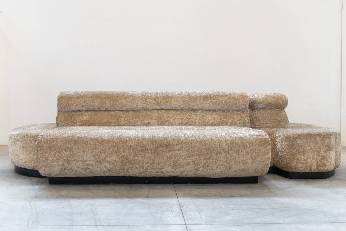 Beige chenille sectional sofa, 3 pieces, 1970s
