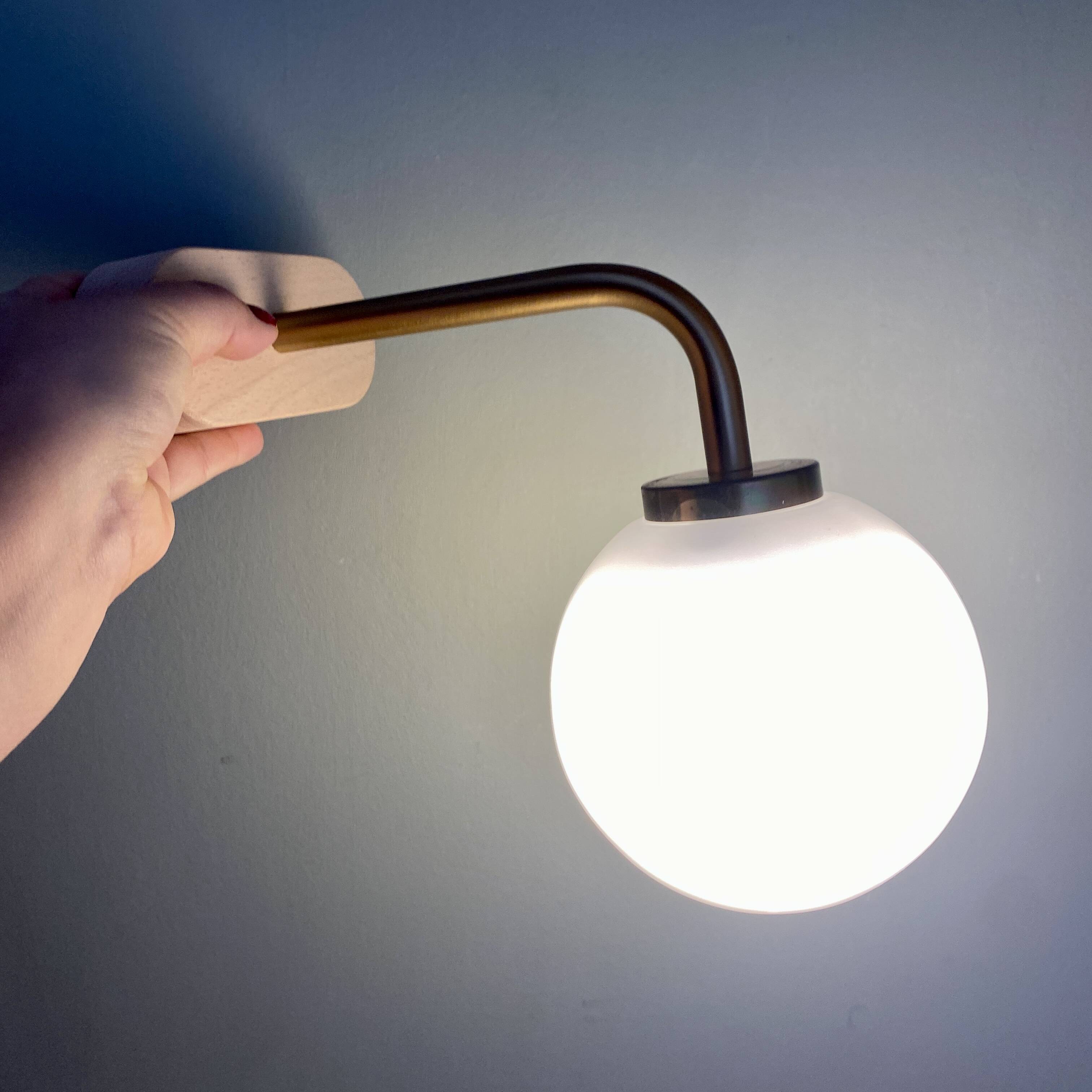 Vintage globe wall lamp in white opaline