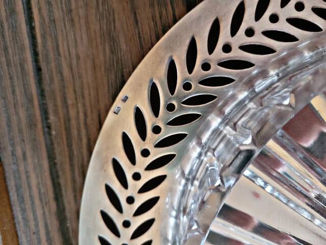 Art Deco style silver-plated metal and glass aperitif tray, 5 compartments.