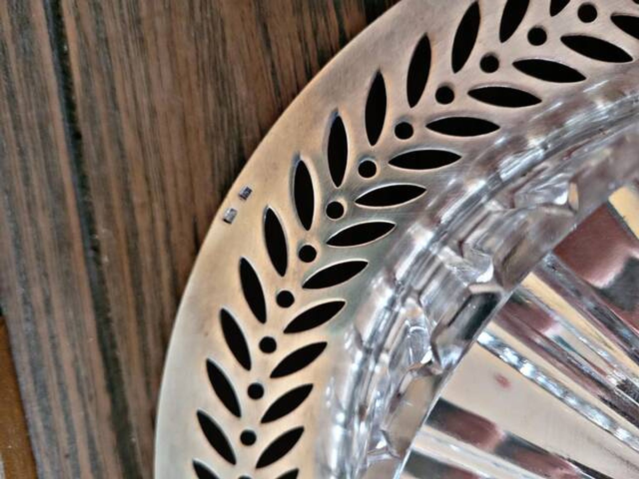 Plateau apéritif style art déco métal argenté et verre, 5 compartiments