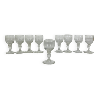 9 Baccarat liqueur glasses, Renaissance model