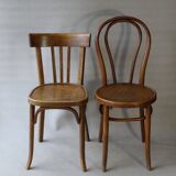Set of 36 mismatched Bistrot chairs, 1920 to 1950, wooden seats.