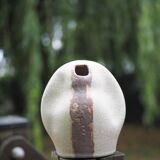 Free-form Soliflore - cracked white enamel - organic ceramic - 80s