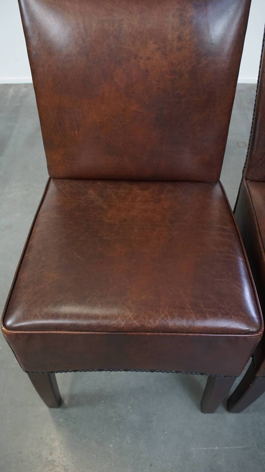 Set of 6 cognac-colored cowhide Art Deco design dining room chairs