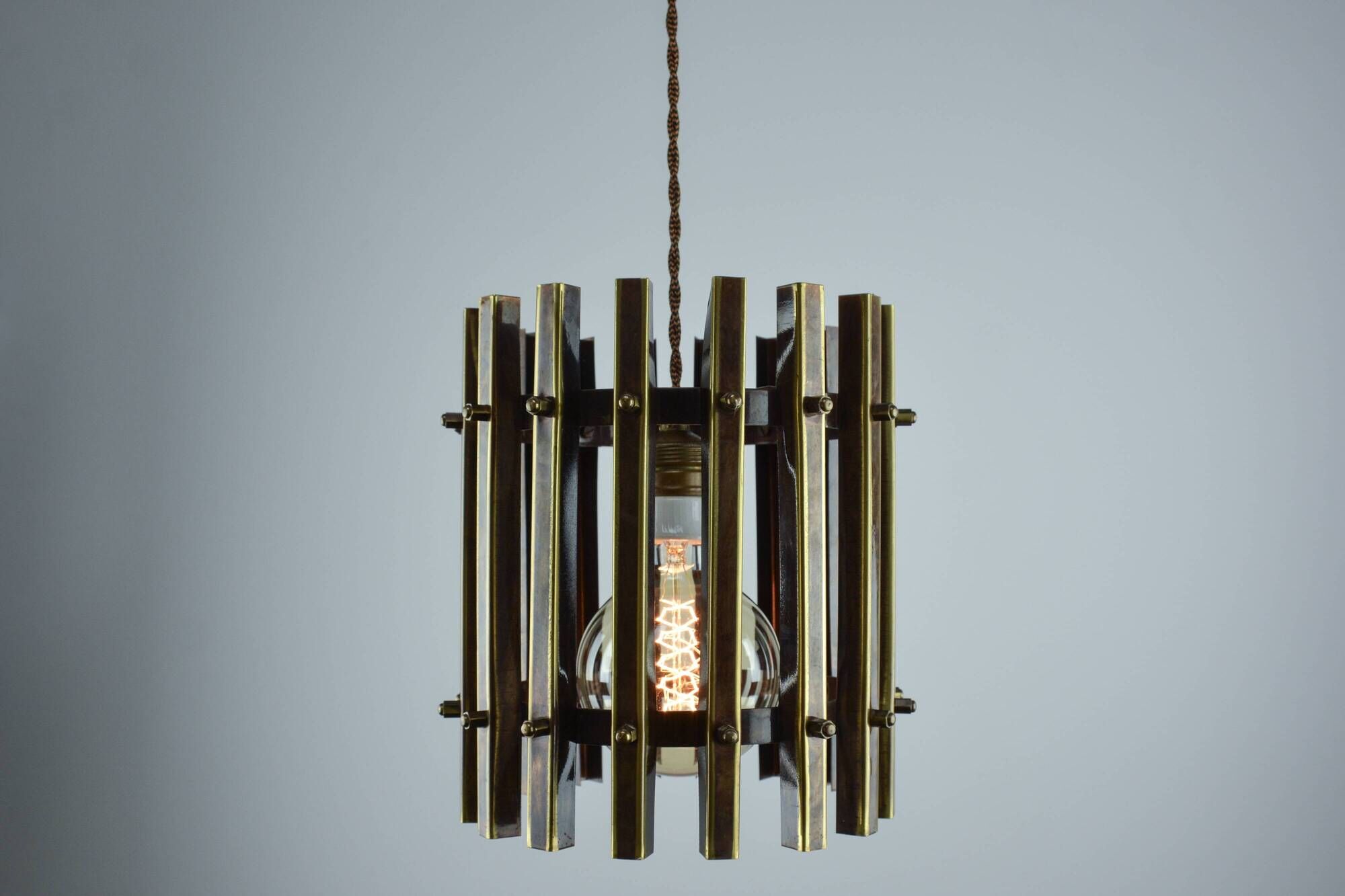 Italian Brutalist Brass-Metal Pendant Lamp