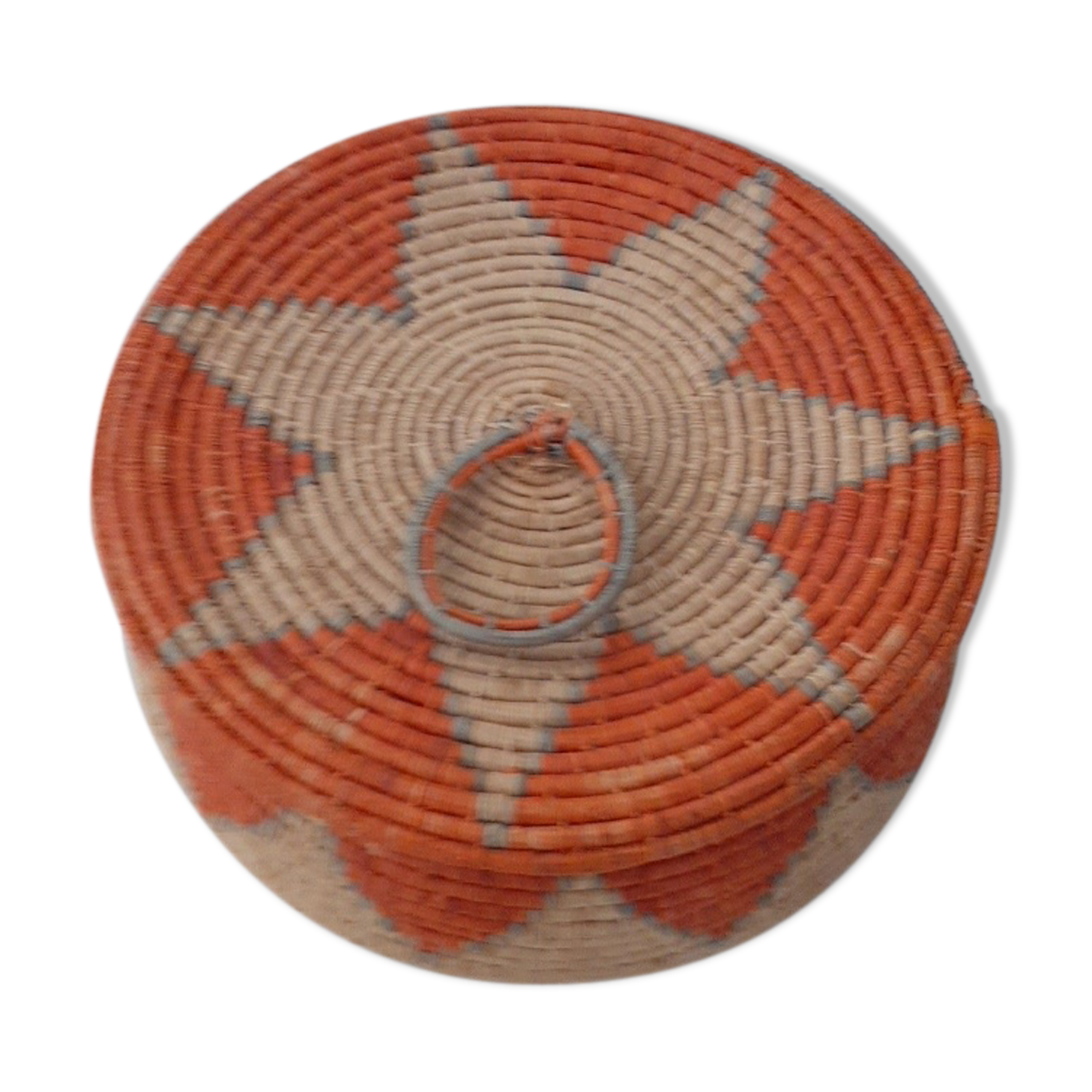 Berber lid box, natural straw and orange
