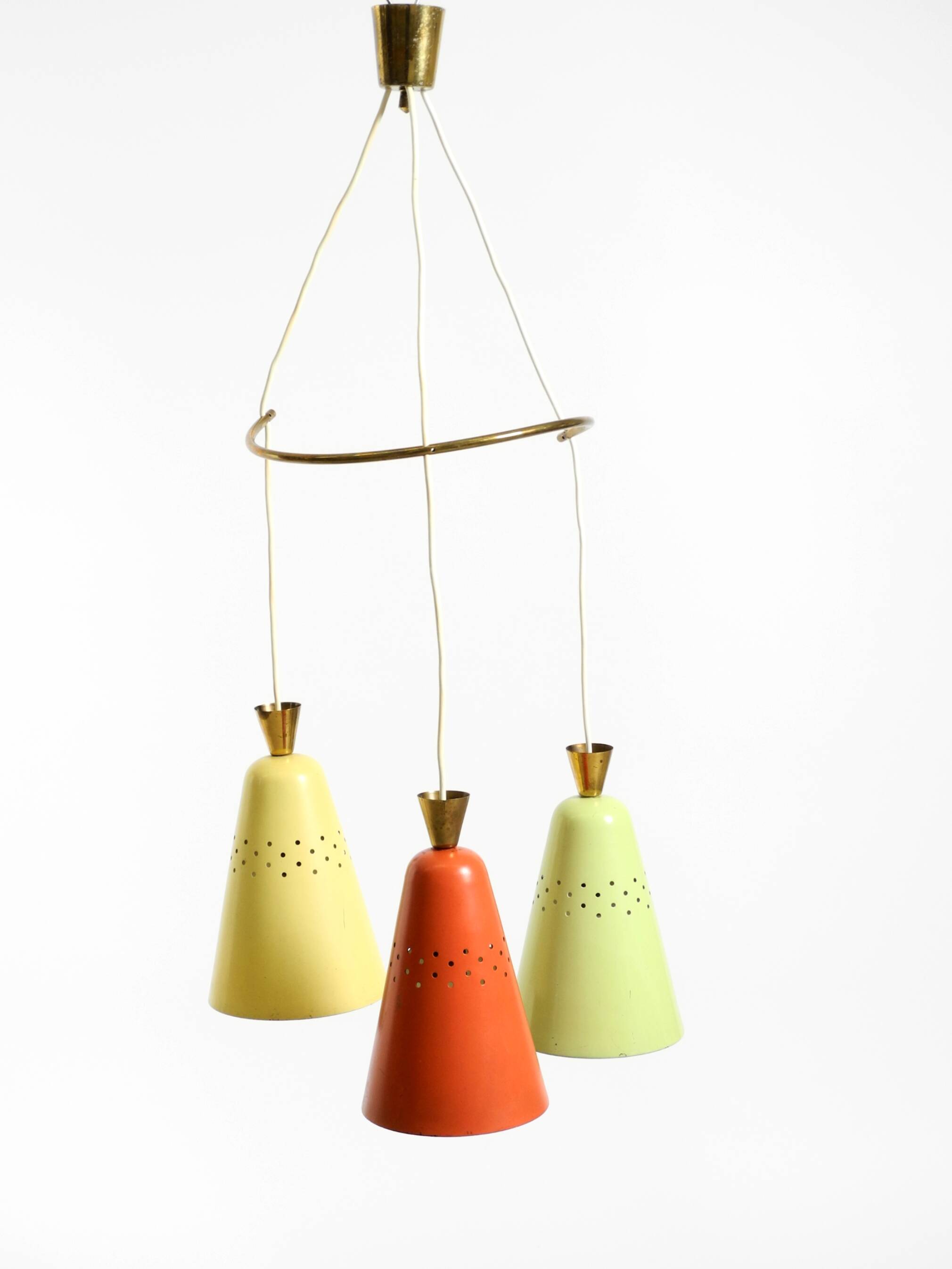 Beautiful large original mid-century 3-arm colorful bag ceiling lamp