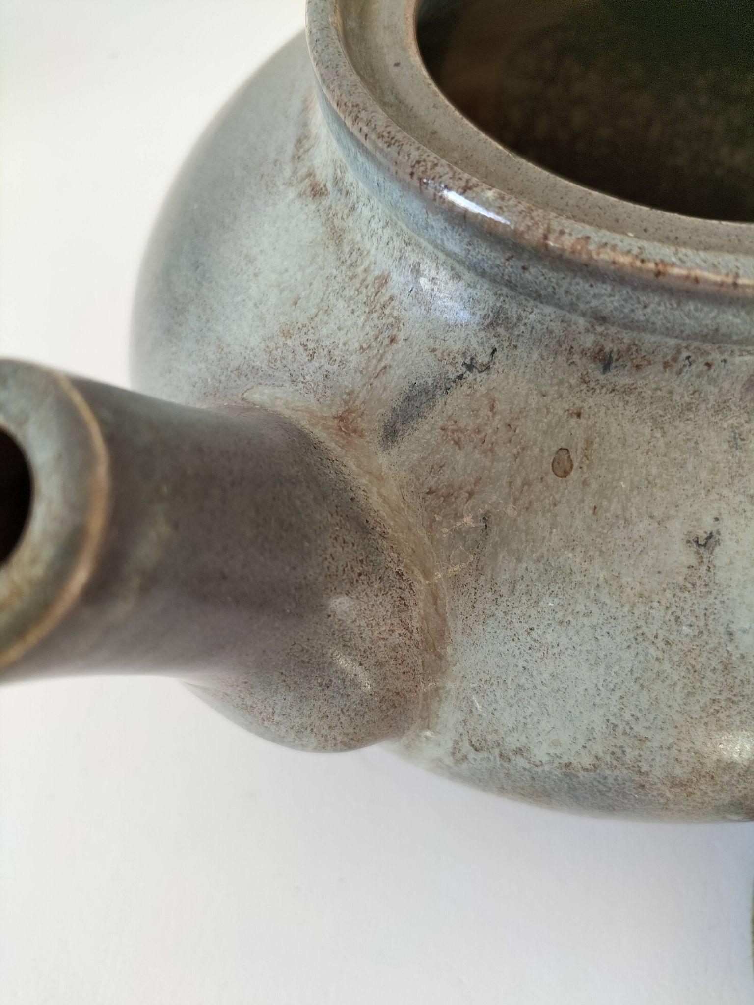 Large handcrafted celadon glazed ceramic teapot