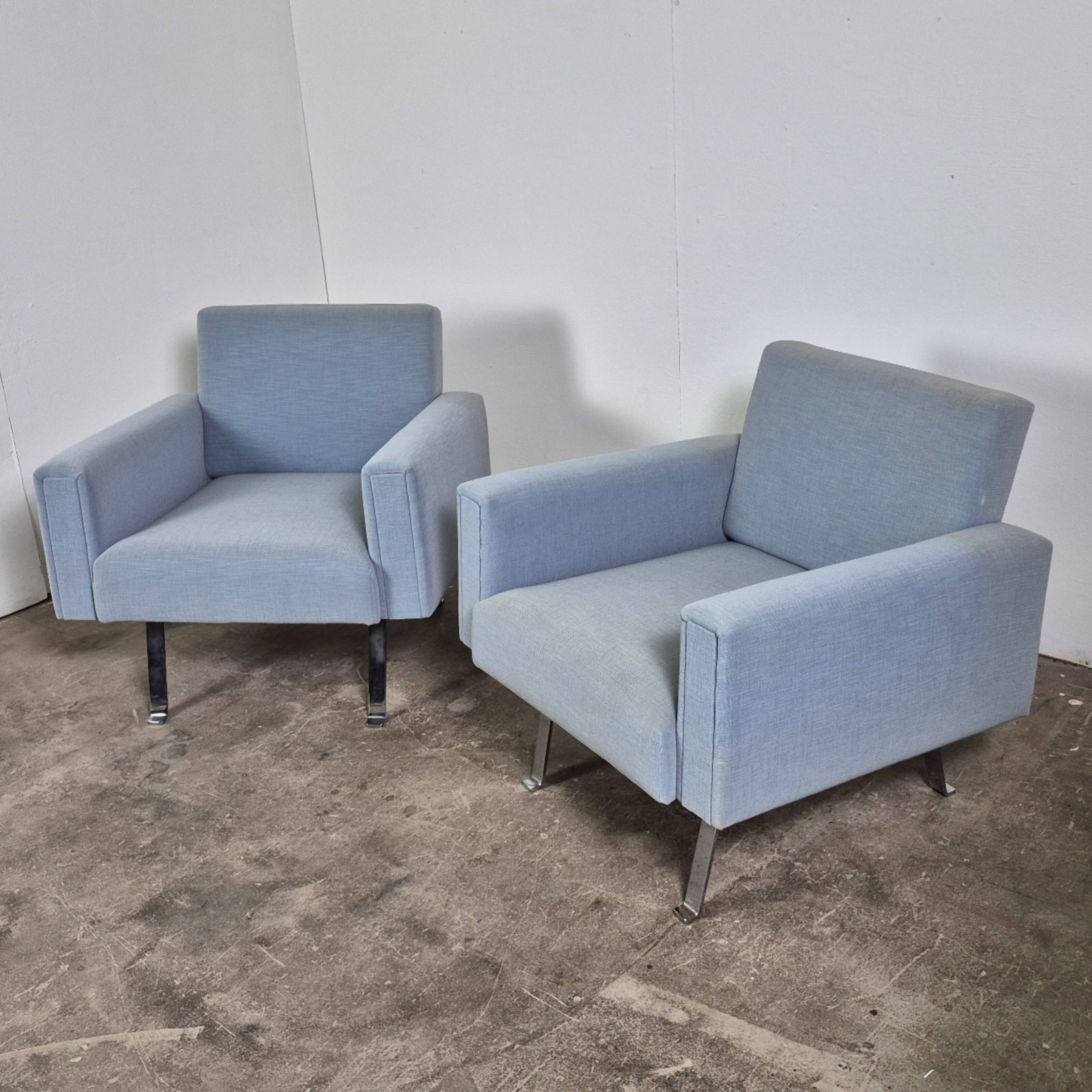 Set of 2 mid-century blue arm chairs, Germany 1950s