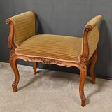 Small Louis XV Style Bench with Armrests in Blond Mahogany – 1920