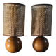 pair of Scandinavian wooden ball bedside lamps elec ok 32x14