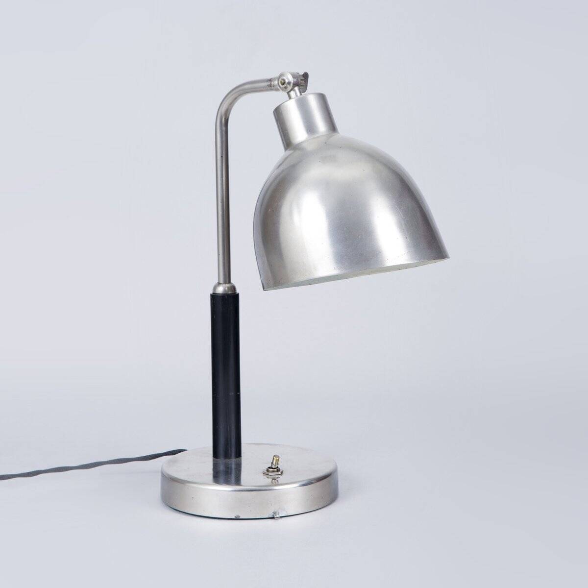 Art Deco Table Lamp in Nickel-Plated Steel and Oak, Czech, 1920s