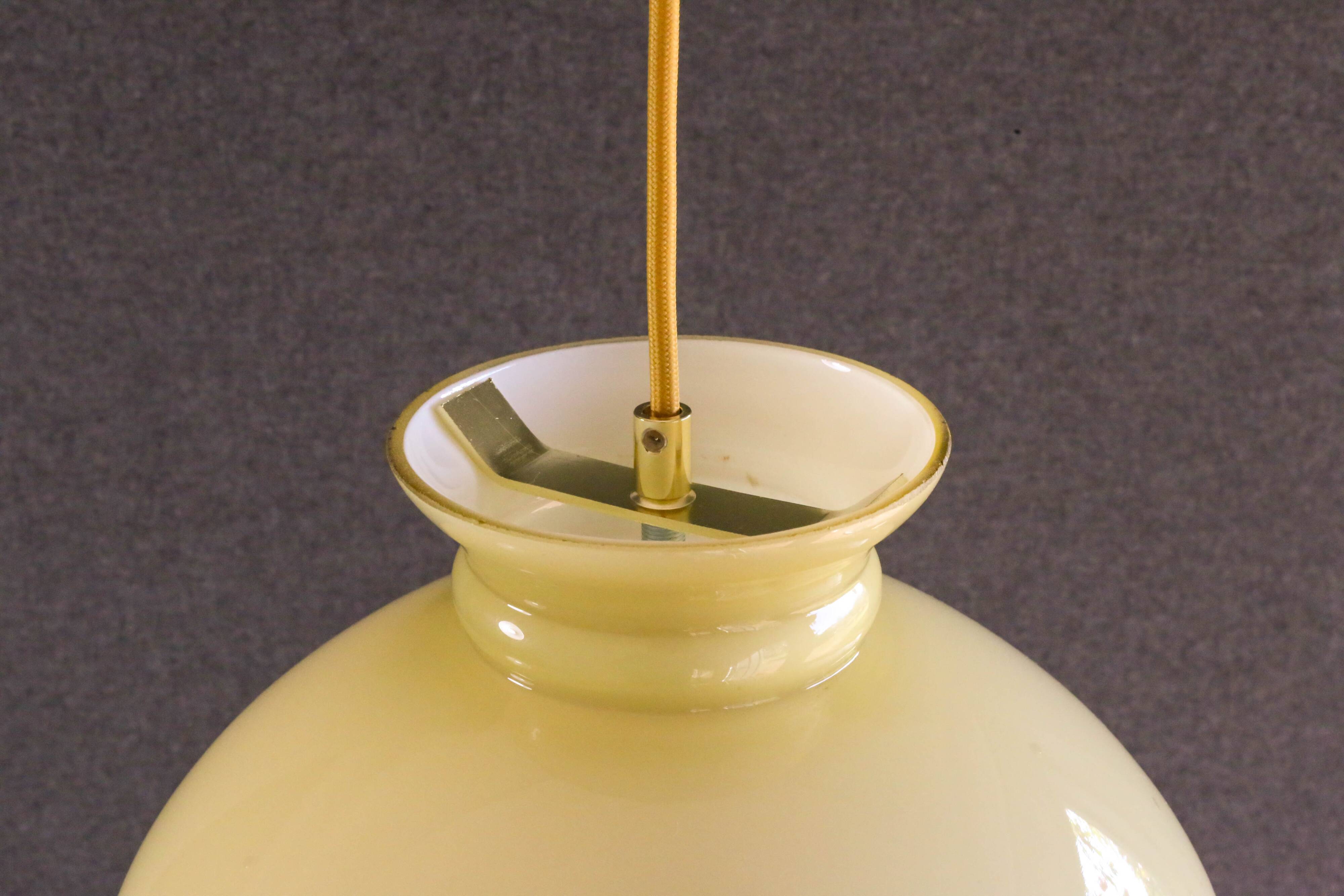 Old pendant light in pale young glass - mounted with cable and new socket