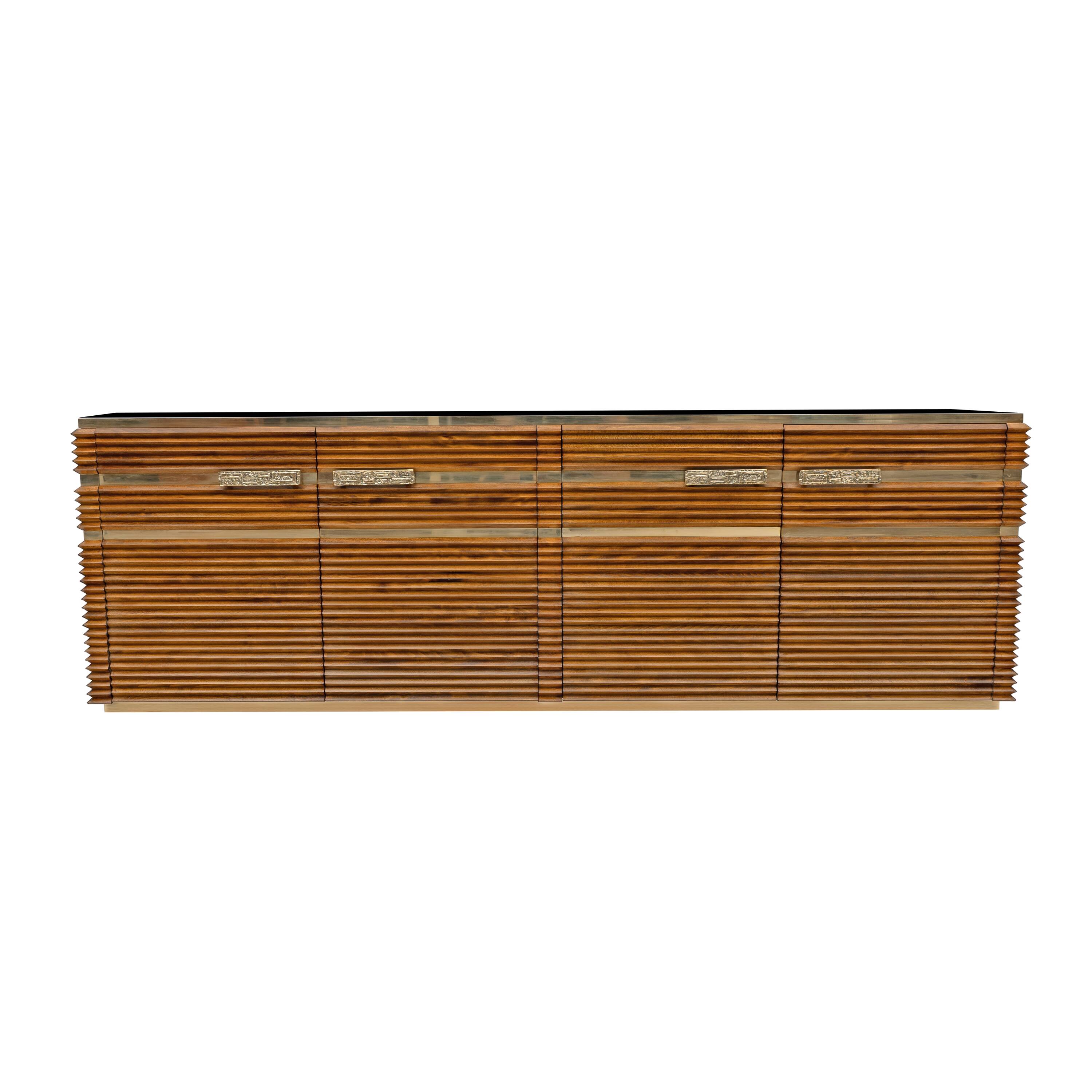 Mid-century Modern Italian Brass and Teak Sideboard, 1970s