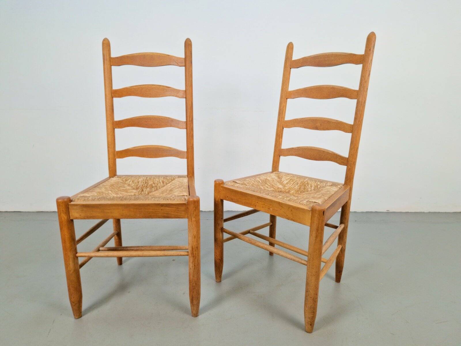 Vintage Brutalist Wicker Ladder Chairs, 1960s, Set of 2