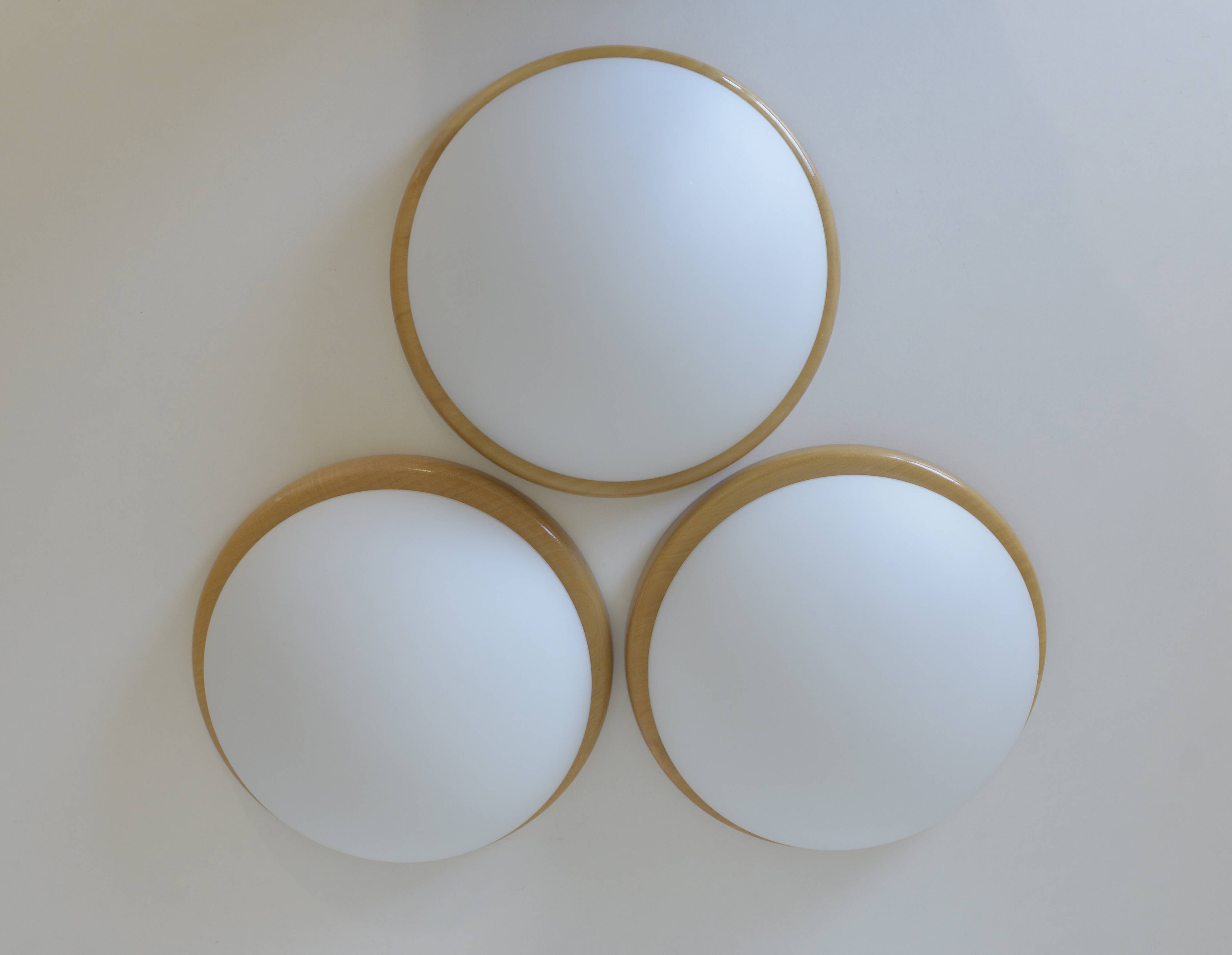 Set of 3 vintage sconces wood glass minimalist wall lamps flush mount light